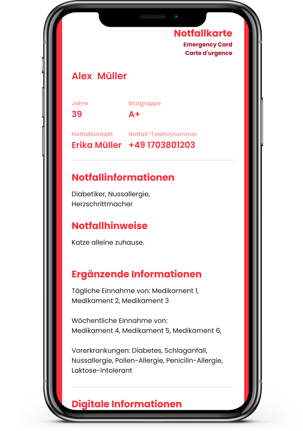 Notfallkarte Online Shop, Gesundheits-/Notfall-Identifikationskarte ...