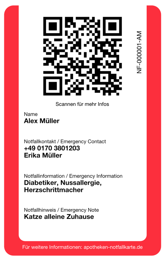 Notfallkarte Online Shop, Gesundheits-/Notfall-Identifikationskarte ...