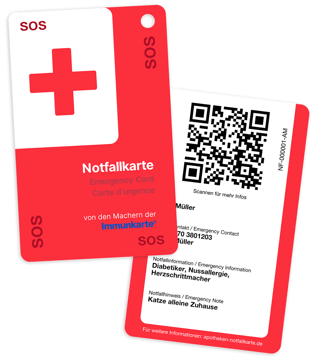 Notfallkarte Online Shop, Gesundheits-/Notfall